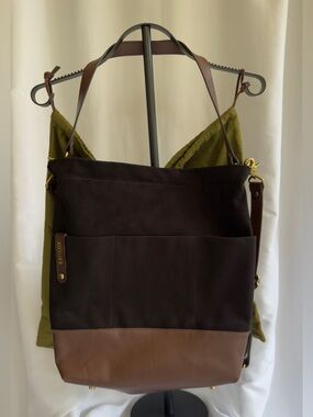 R. Riveter The Doyle Black Canvas and Brown Leather Bag